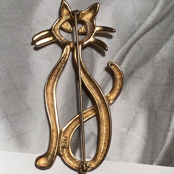 FERNANDO ORIGINALS (FO) SIGNED MID-CENTURY GREEN EYED CAT 🐱 BROOCH - Picture 3 of 4